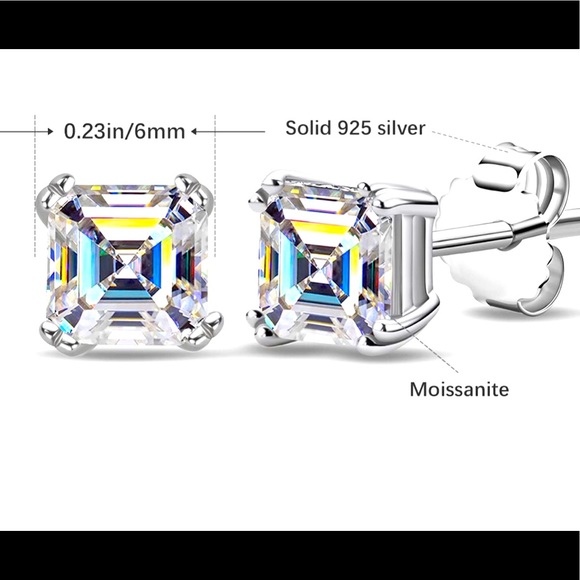 18k Gold vermeil Custom made Asscher Diamond Moissanite earring pass tester HOT! - Picture 2 of 4
